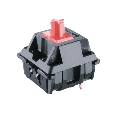 Cherry MX Red Switch_sq Mechanical keyboard switch with a red stem and black housing, ideal for gaming and typing.