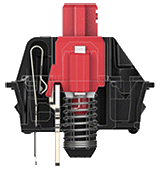 MX-SilentRed-167x170 Mechanical keyboard switch, red, demonstrating internal components and mechanism.